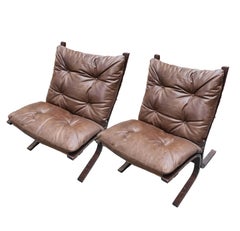 Pair of Brown Leather Ingmar Relling Siesta Chairs