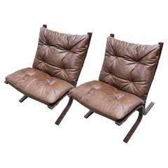 Pair of Brown Leather Ingmar Relling Siesta Chairs