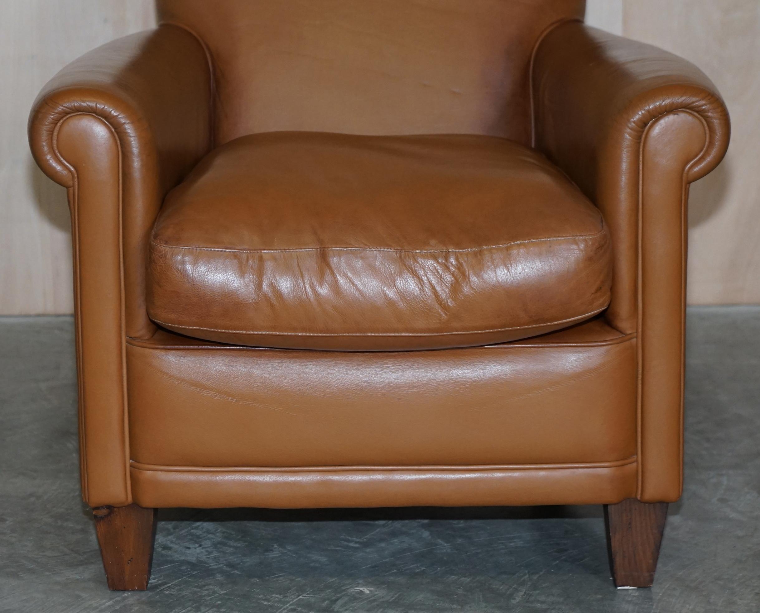 Pair of Brown Leather Laura Ashley Burlington Armchairs Matching Sofa Available 10