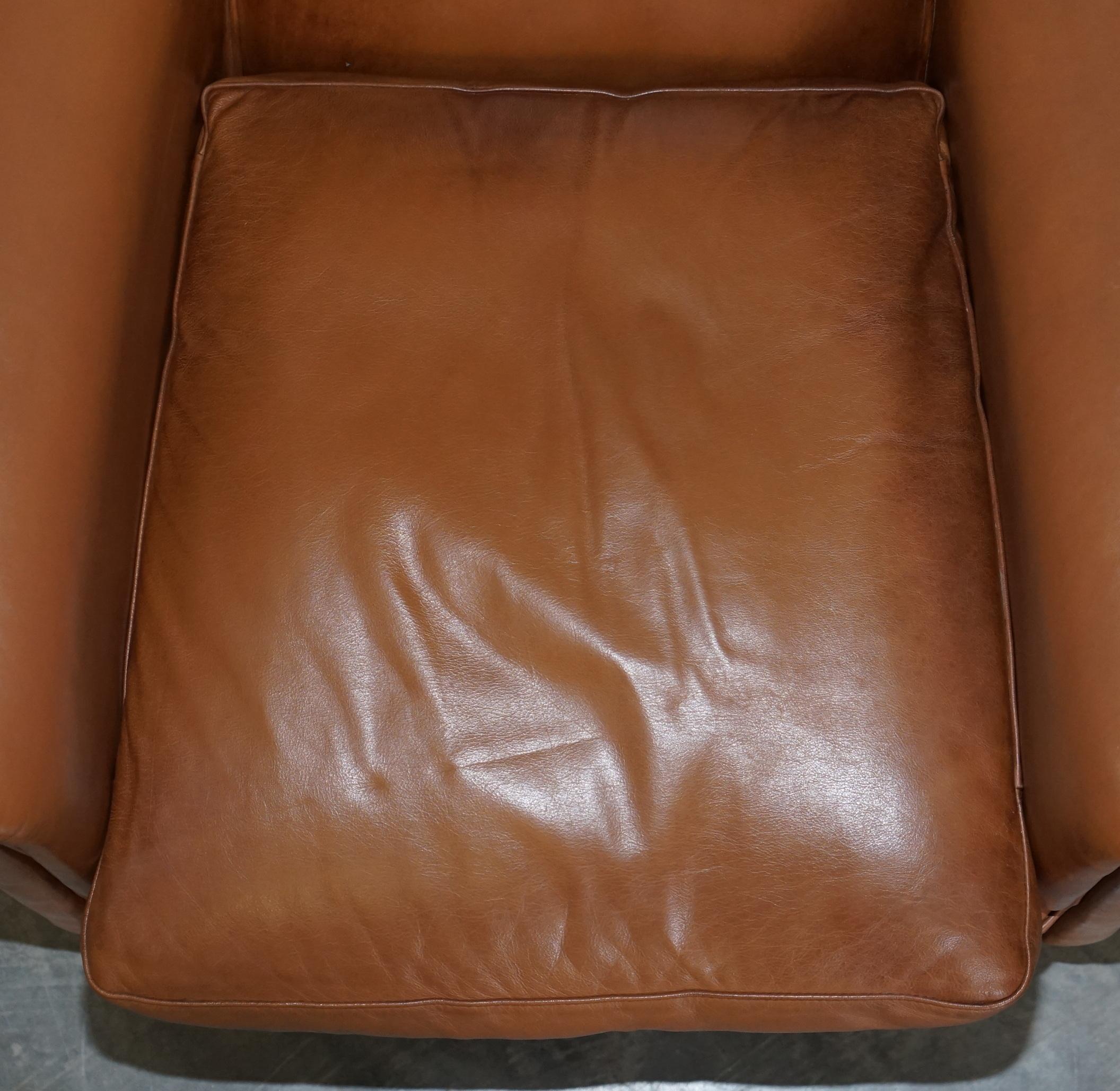 Country Pair of Brown Leather Laura Ashley Burlington Armchairs Matching Sofa Available