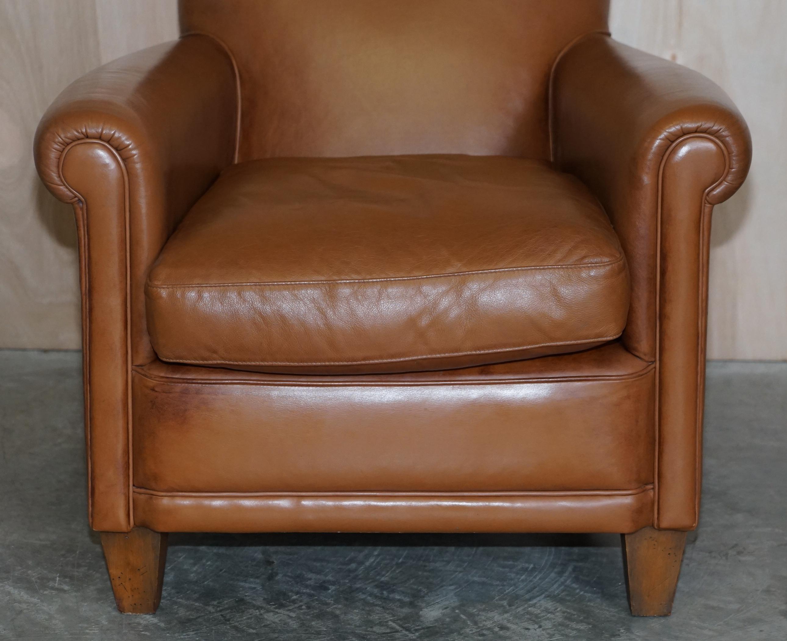 English Pair of Brown Leather Laura Ashley Burlington Armchairs Matching Sofa Available