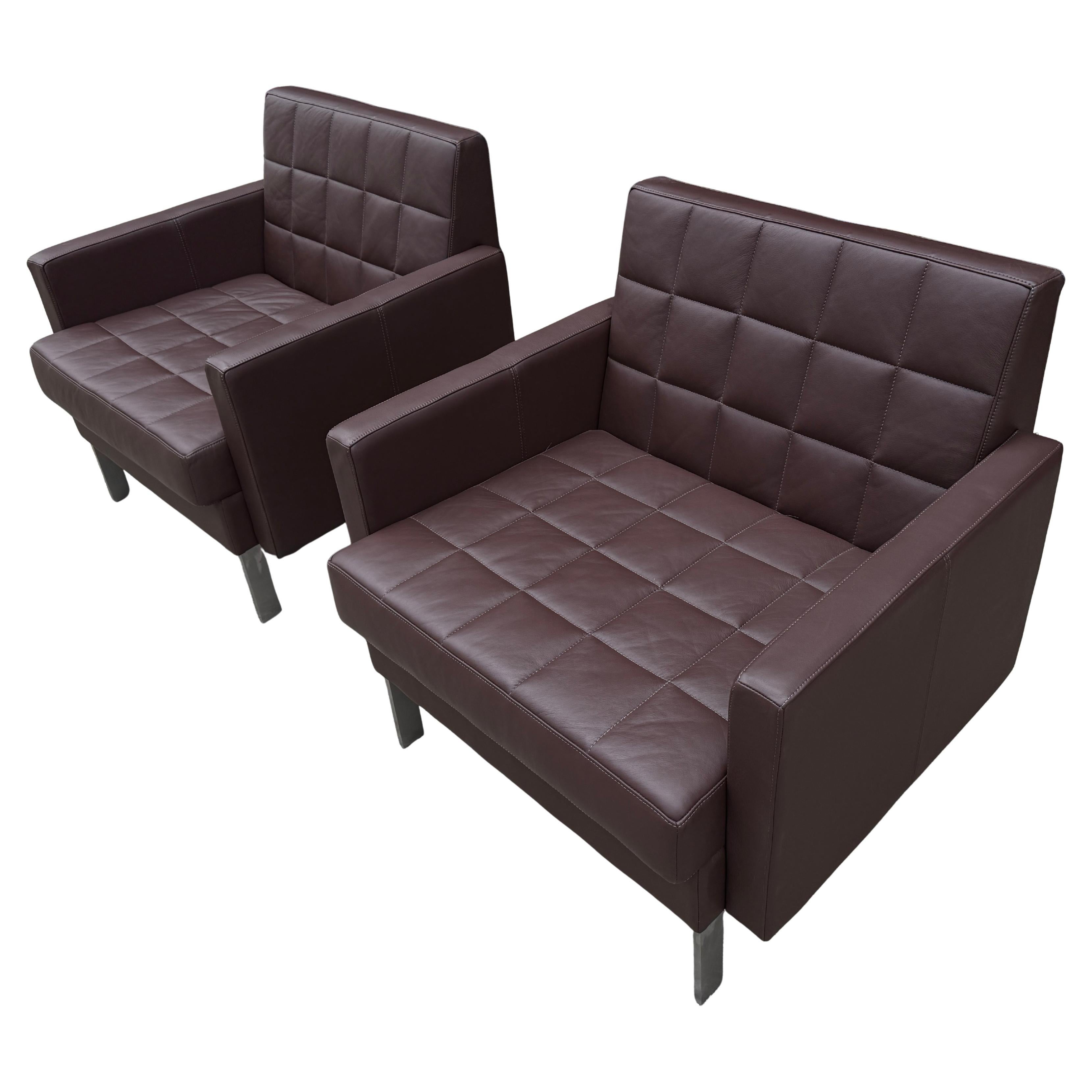 Pair of Post Modern Brown Leather Lounge Chairs For Sale 3
