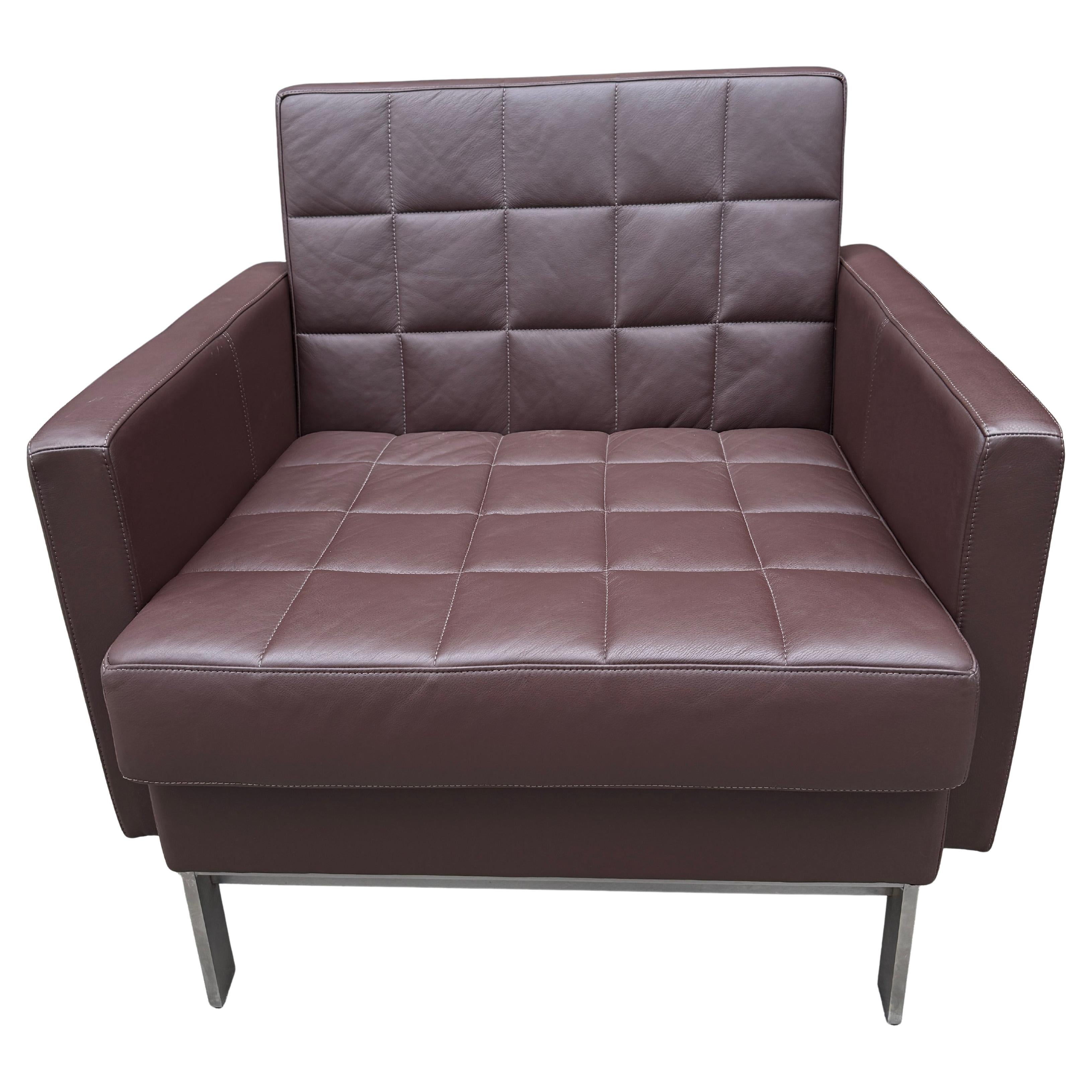 Pair of Post Modern Brown Leather Lounge Chairs For Sale 4