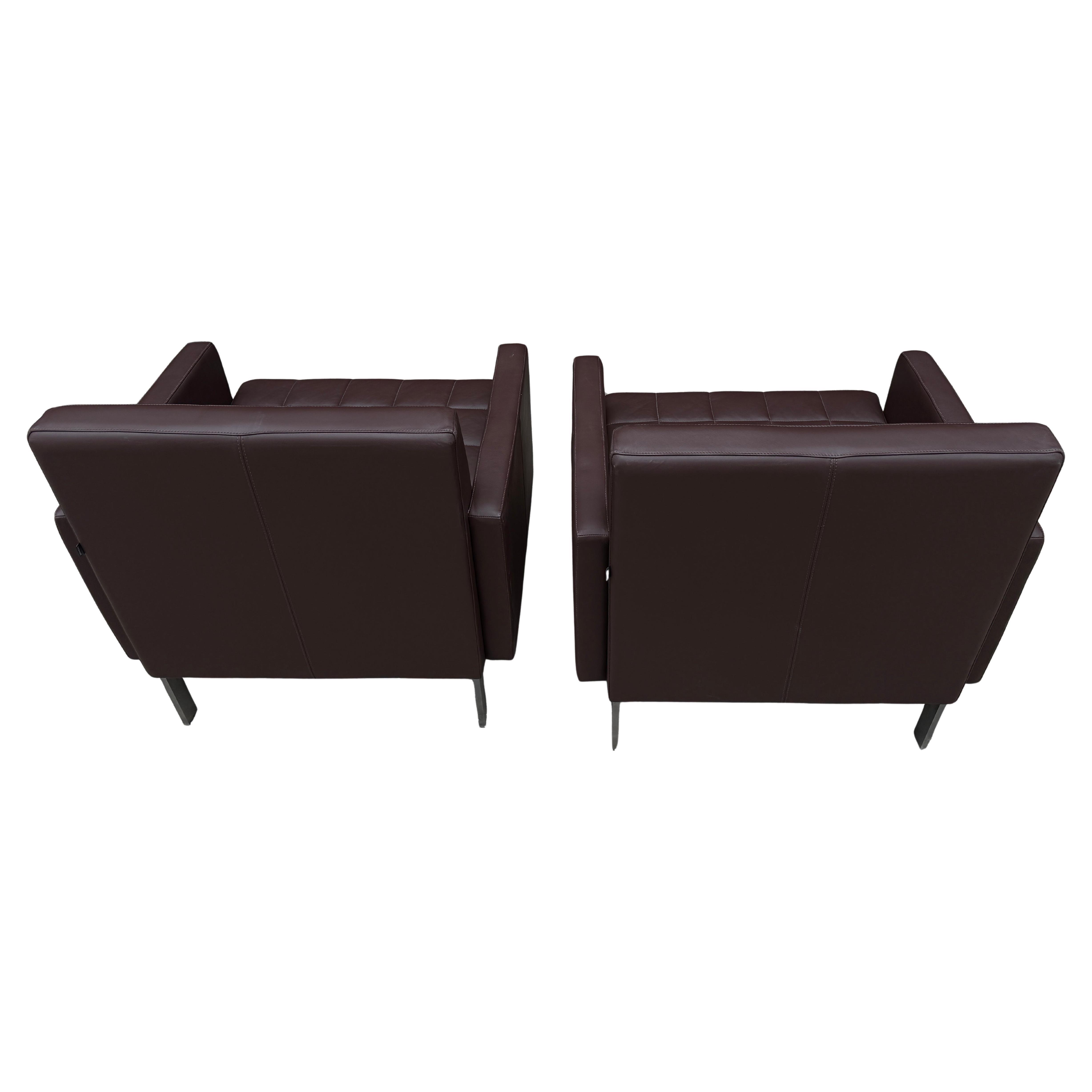 Pair of Post Modern Brown Leather Lounge Chairs For Sale 5