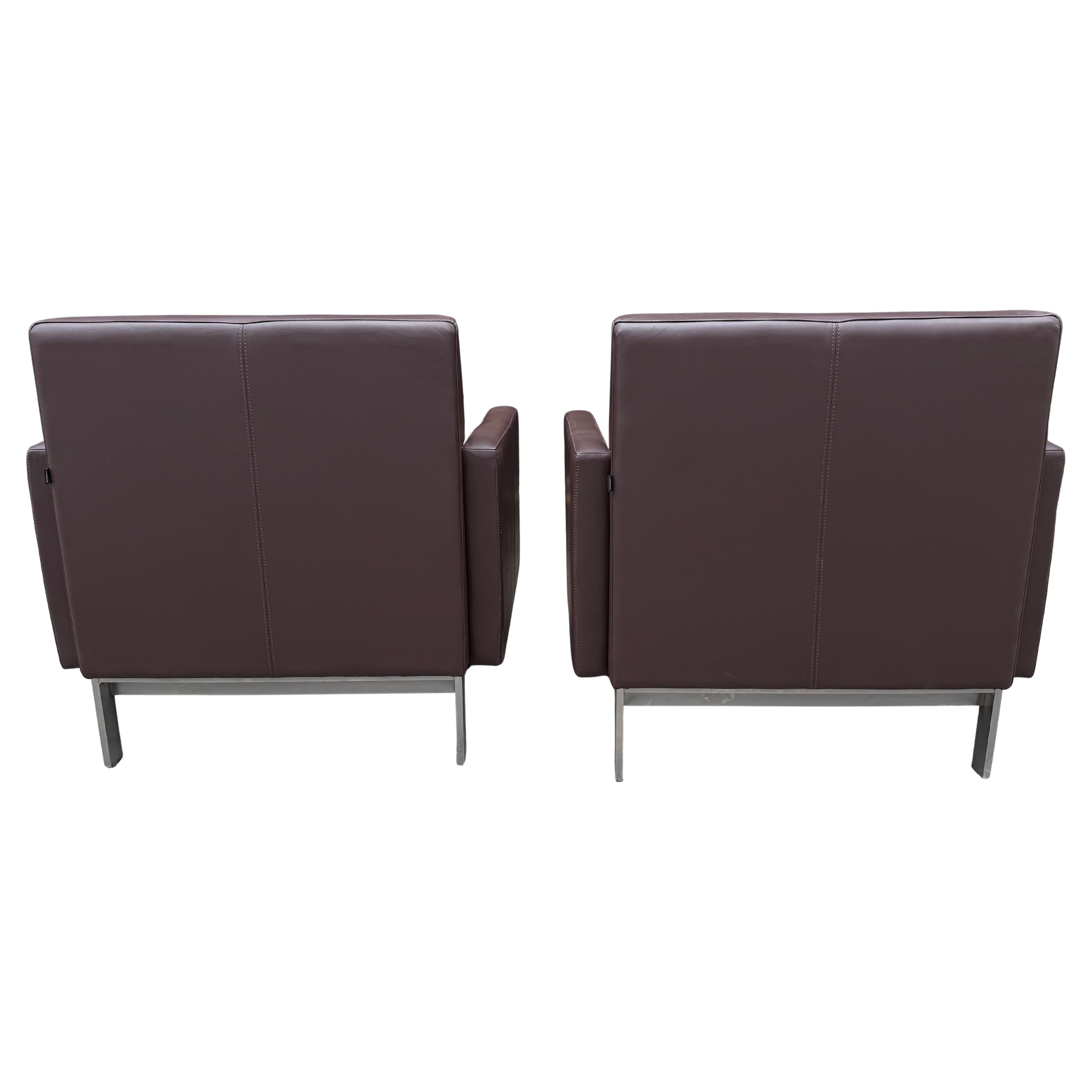 Pair of Post Modern Brown Leather Lounge Chairs For Sale 6