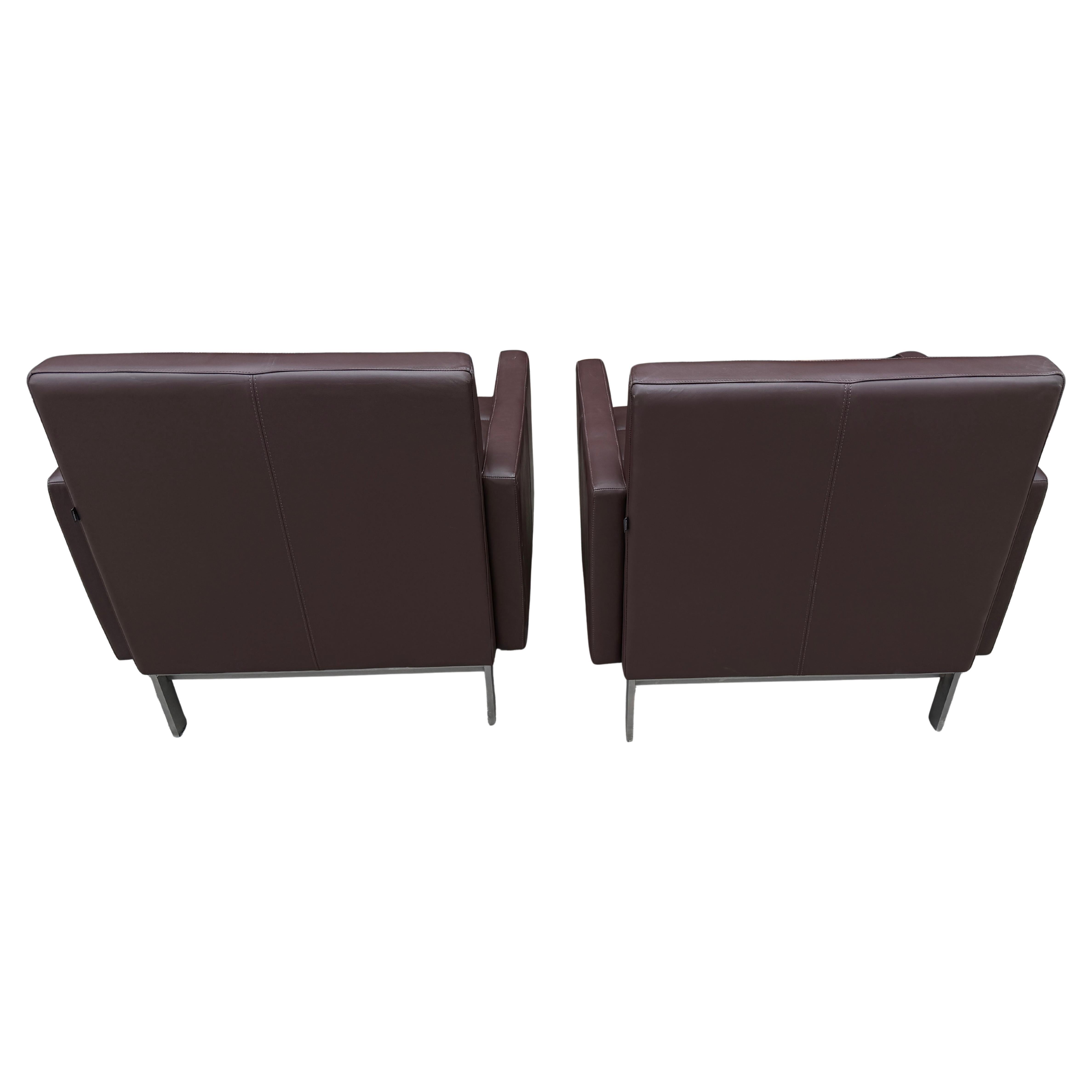 Pair of Post Modern Brown Leather Lounge Chairs For Sale 7