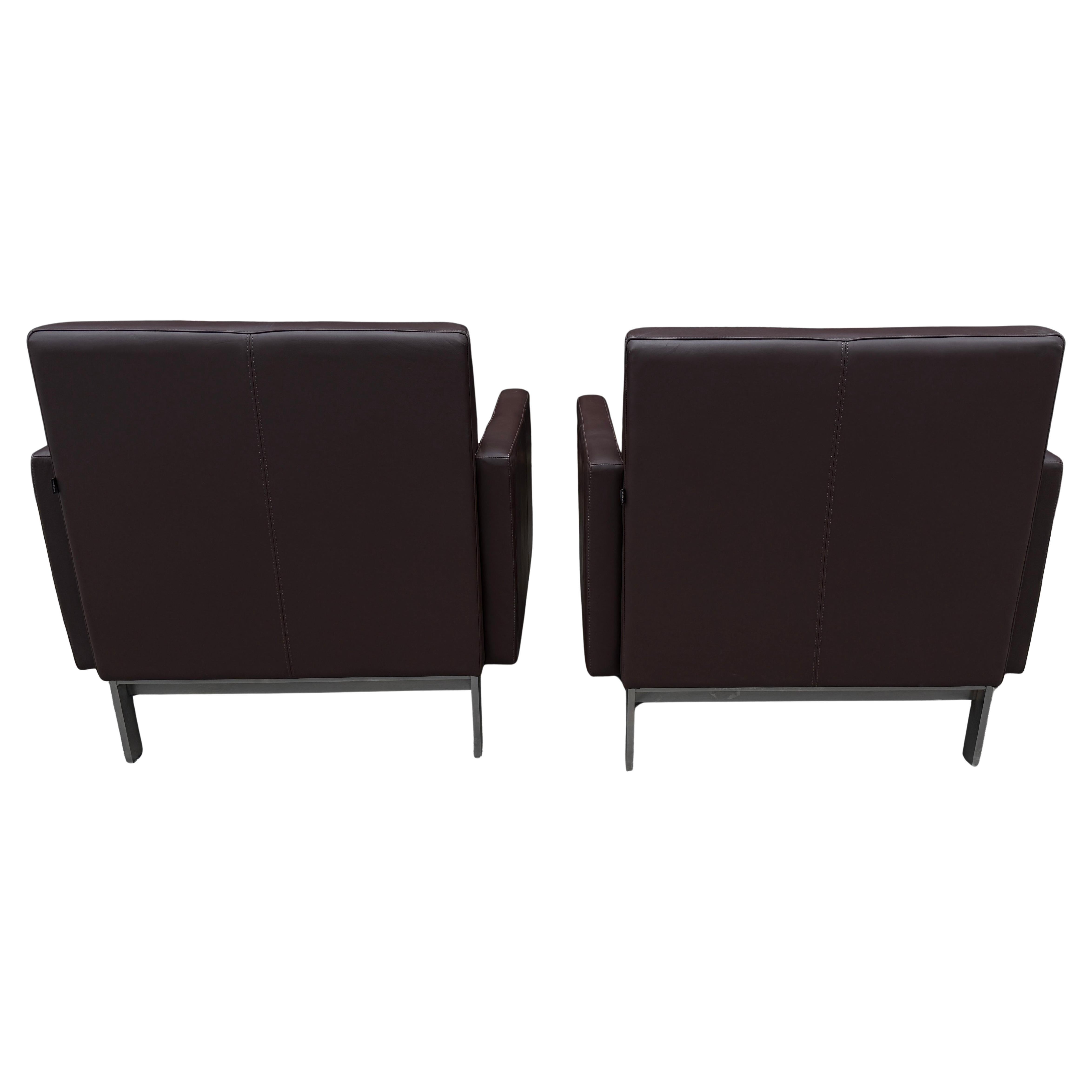 Pair of Post Modern Brown Leather Lounge Chairs For Sale 8
