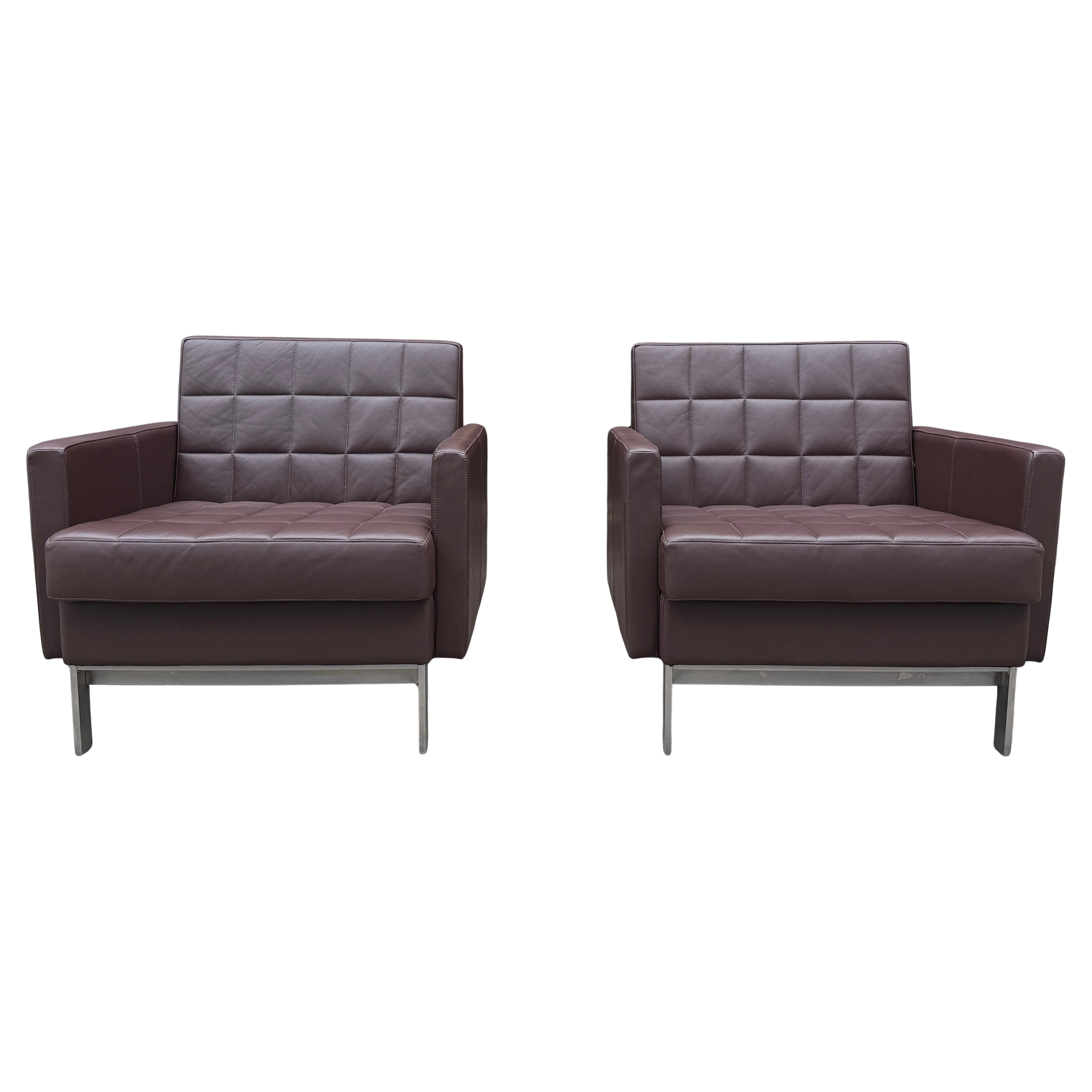 Pair of Post Modern Brown Leather Lounge Chairs