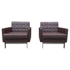 Pair of Post Modern Brown Leather Lounge Chairs