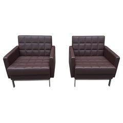 Pair of Post Modern Brown Leather Lounge Chairs