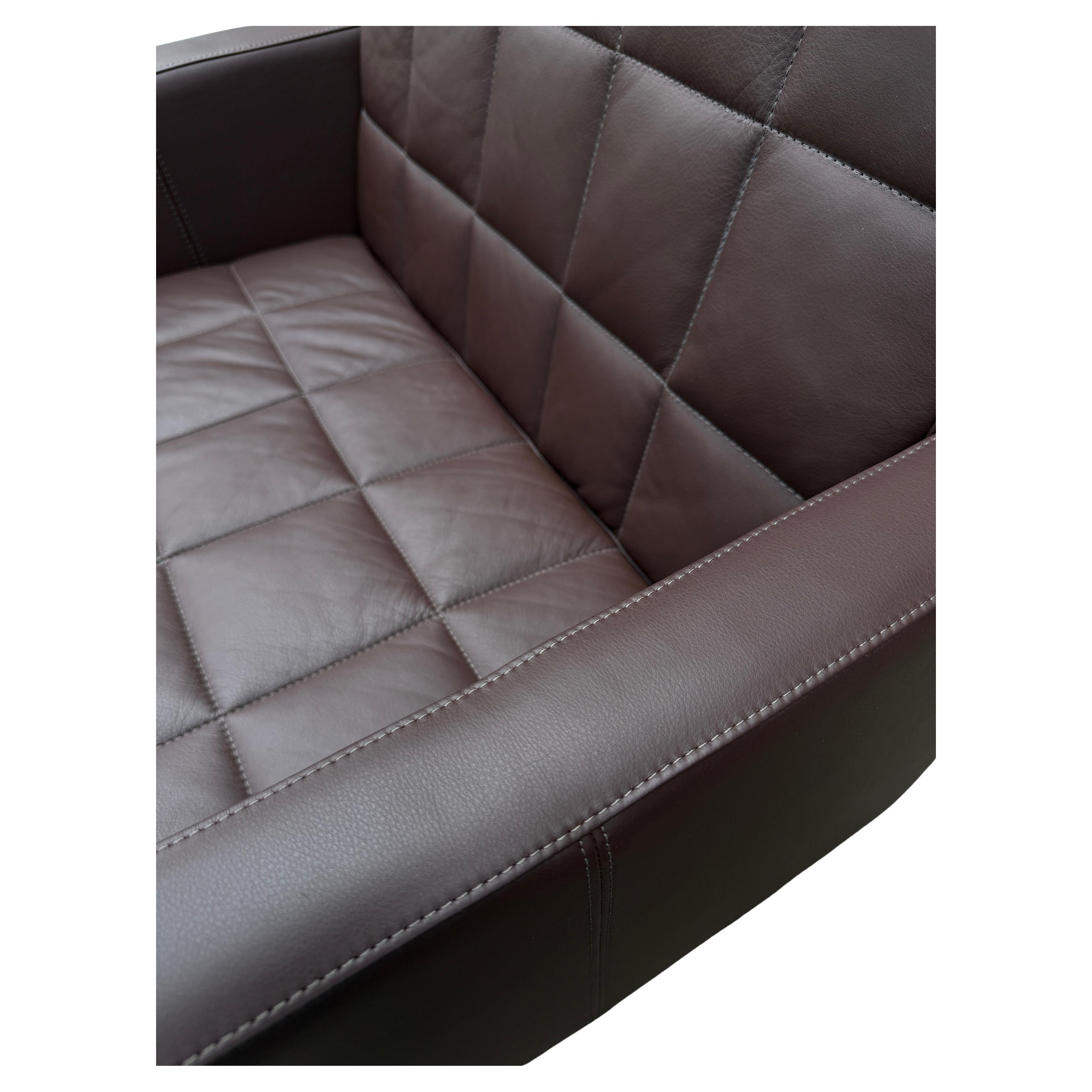 Pair of Post Modern Brown Leather Lounge Chairs For Sale 1