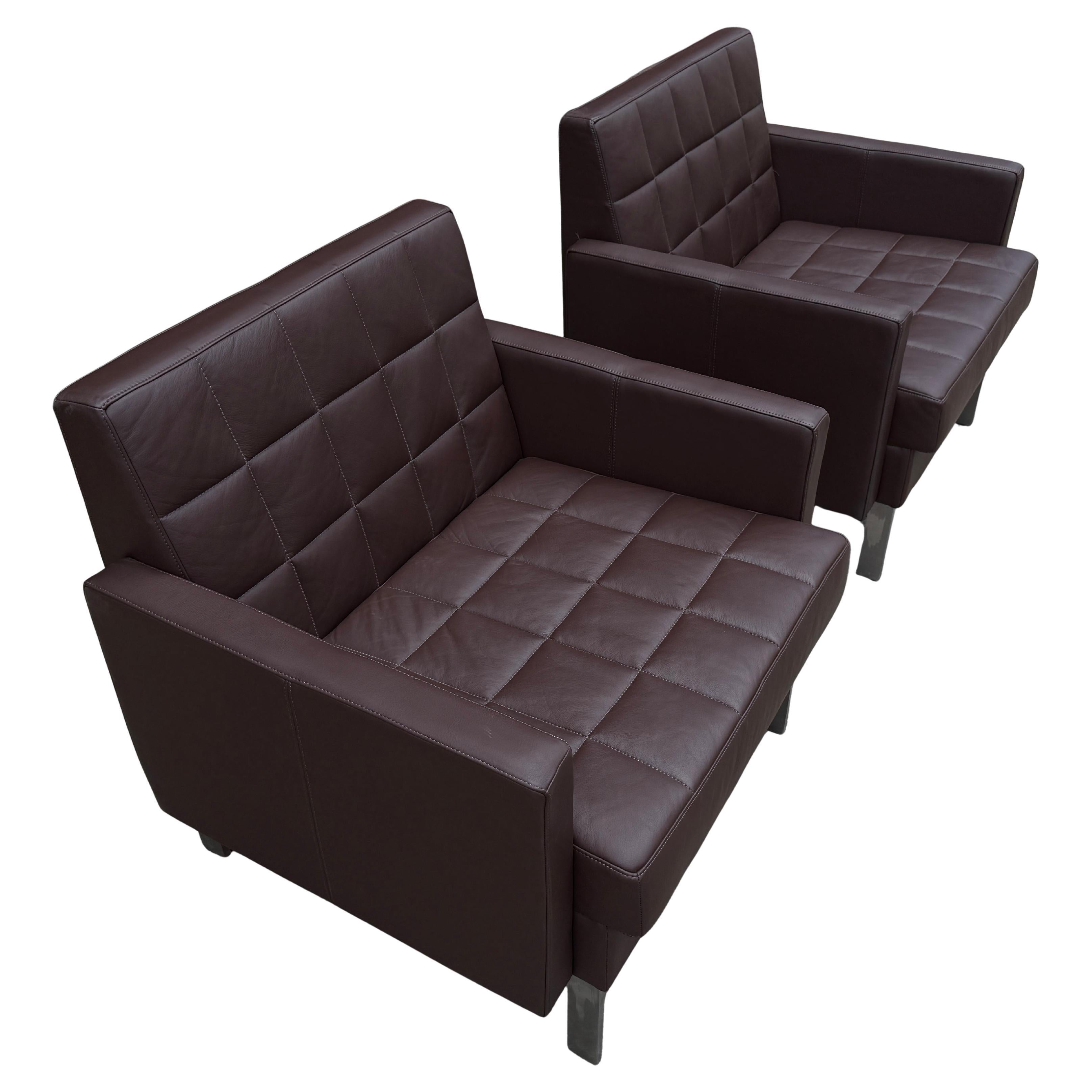 Pair of Post Modern Brown Leather Lounge Chairs For Sale 2
