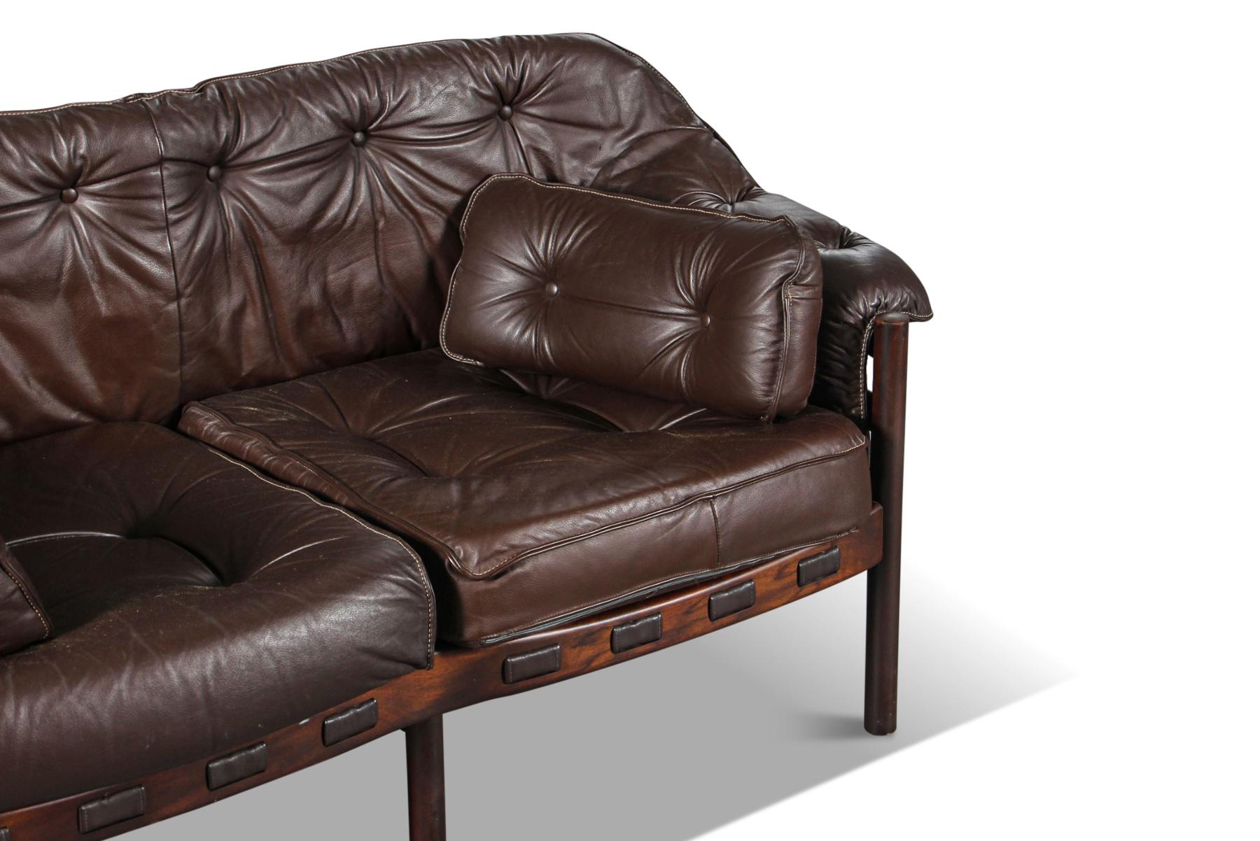 Swedish Pair of Brown Leather Loveseats by Arne Norell
