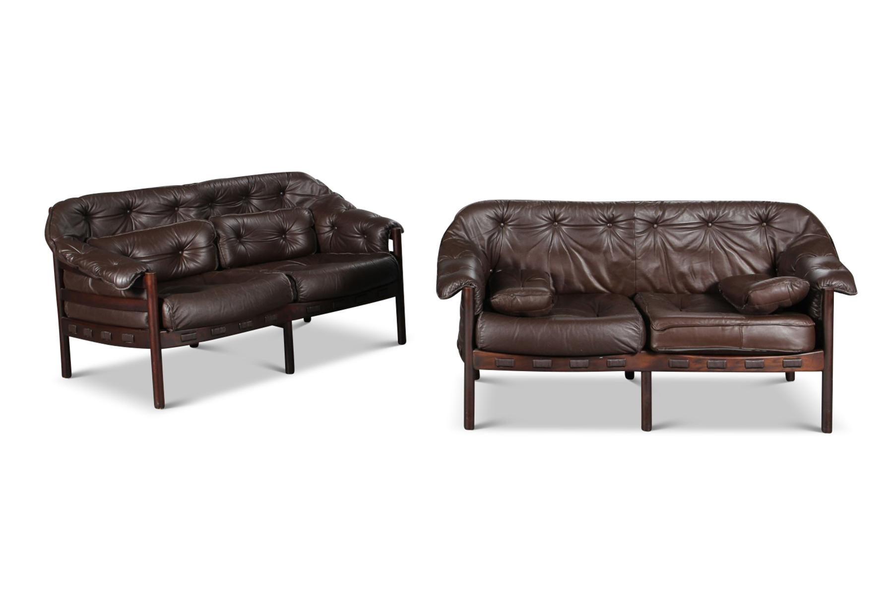 Pair of Brown Leather Loveseats by Arne Norell In Excellent Condition In Berkeley, CA