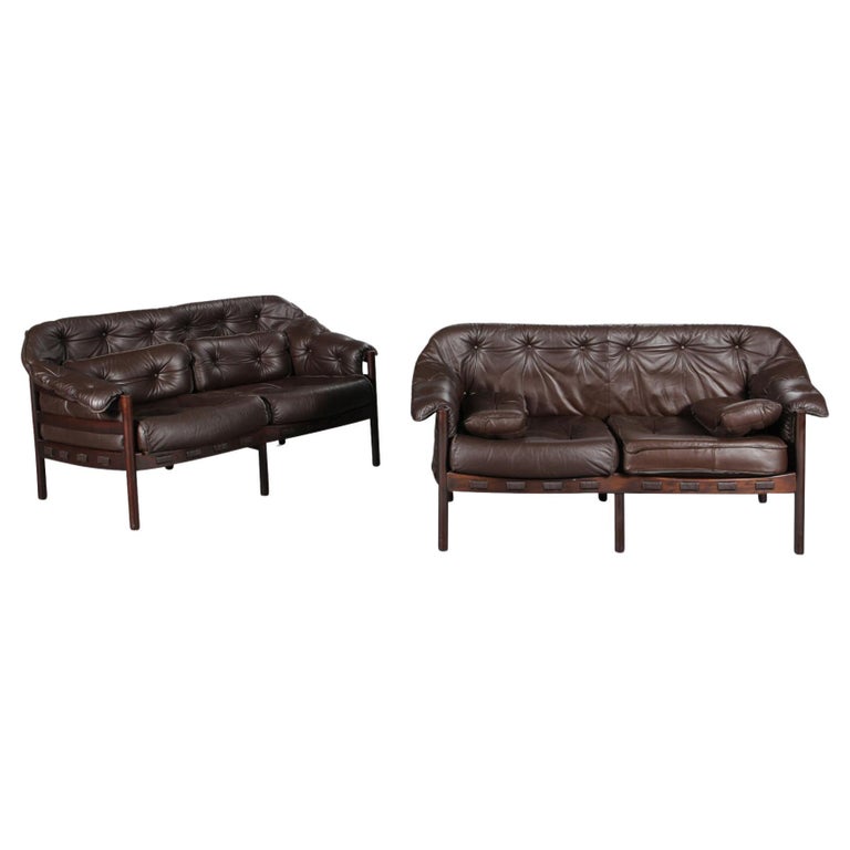 Pair of Brown Leather Loveseats by Arne Norell at 1stDibs