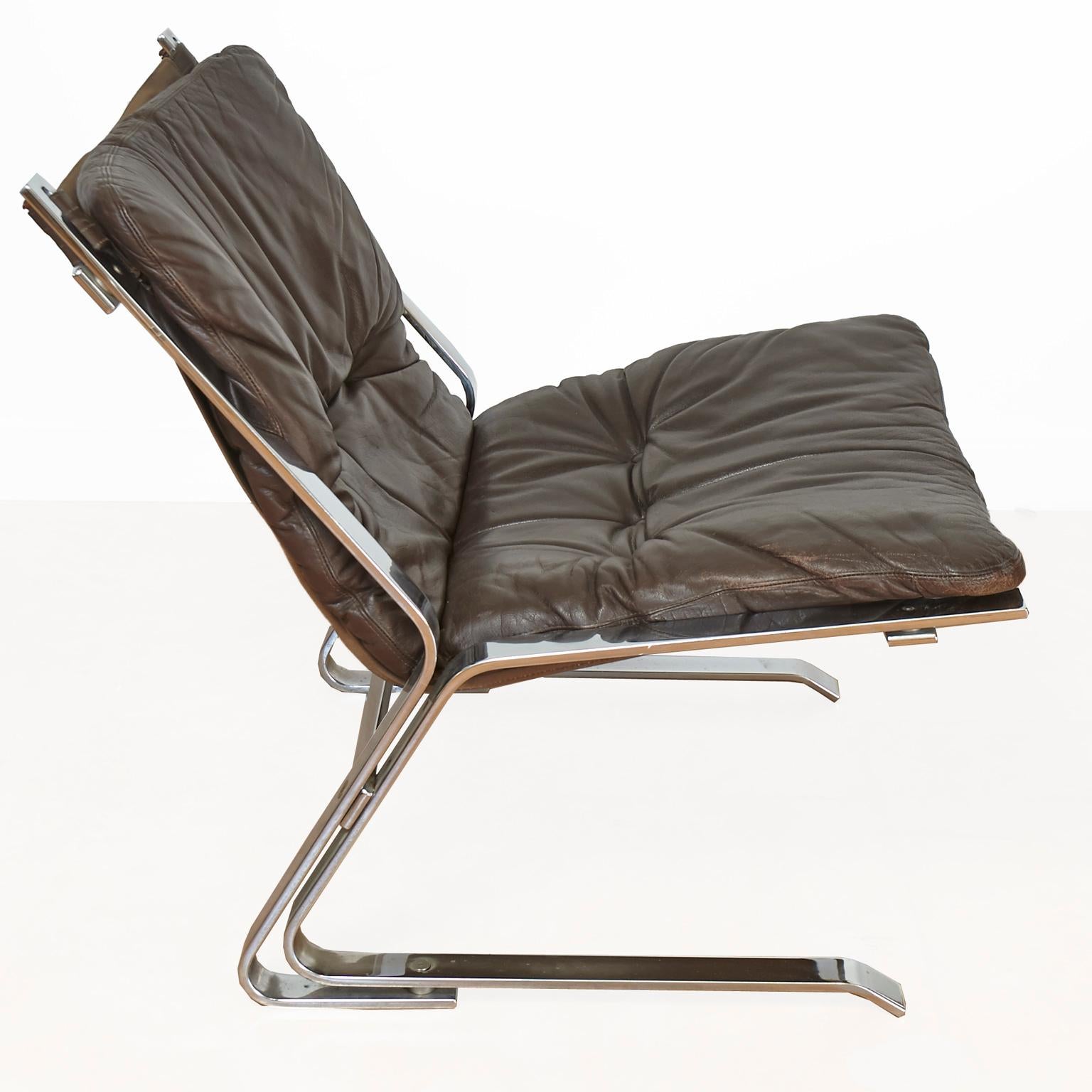 Scandinavian Modern Pair of Brown Leather Pirate Chairs by Elsa and Nordahl Solheim for Rykken