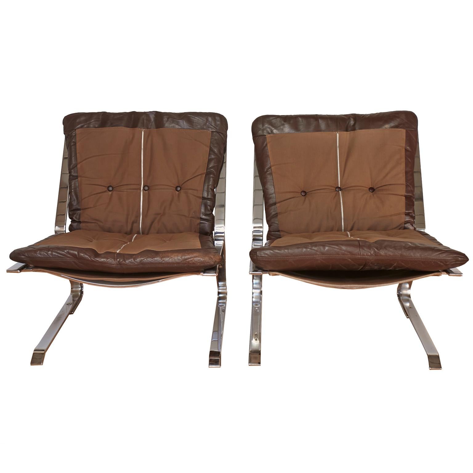 Pair of Brown Leather Pirate Chairs by Elsa and Nordahl Solheim for Rykken In Good Condition In Tucson, AZ