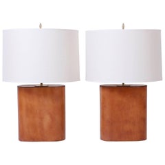 Pair of Brown Leather Table Lamps