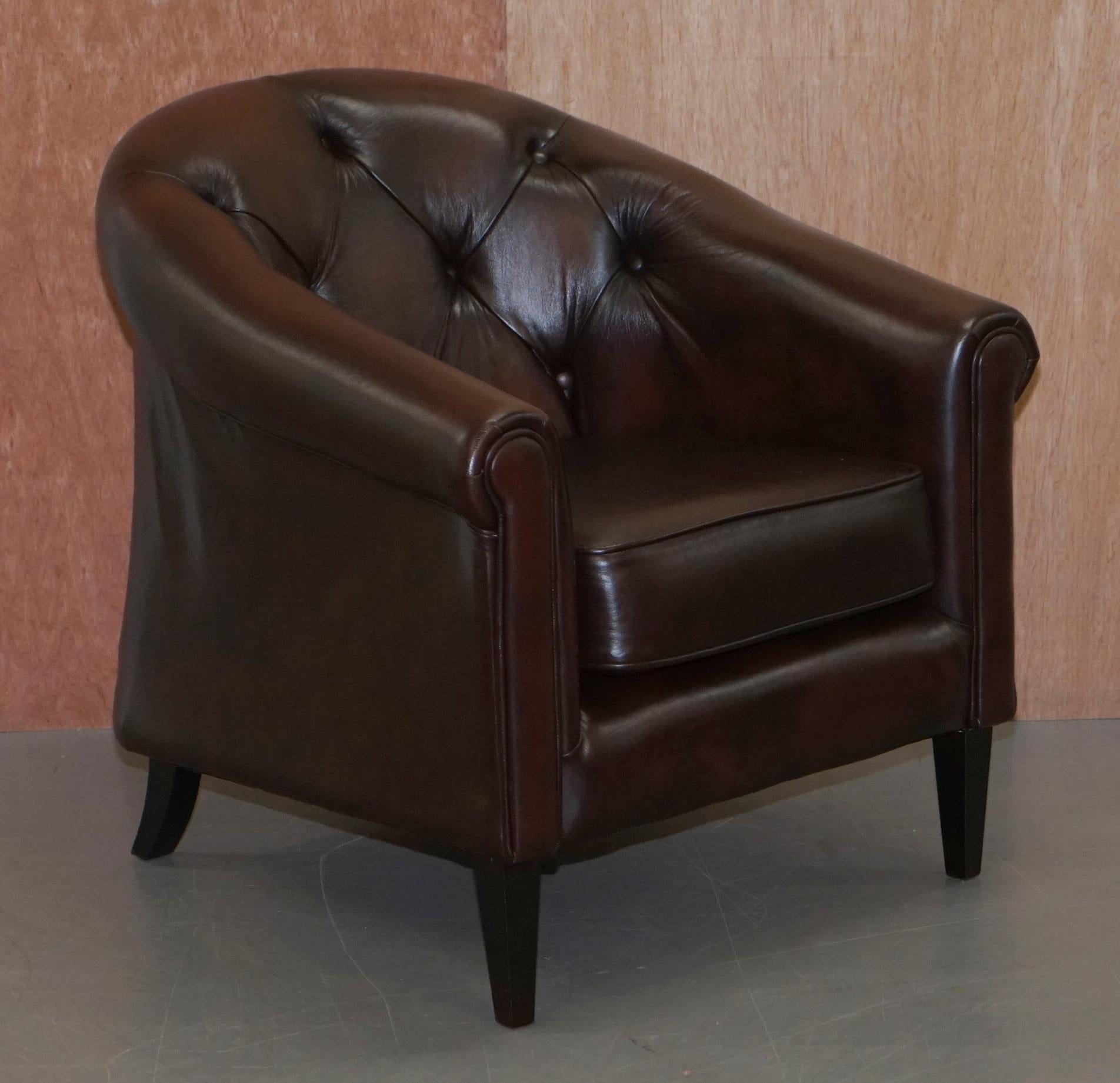 Pair of Brown Leather Thomas Lloyd Winchester Club Armchairs Chesterfield Button 5
