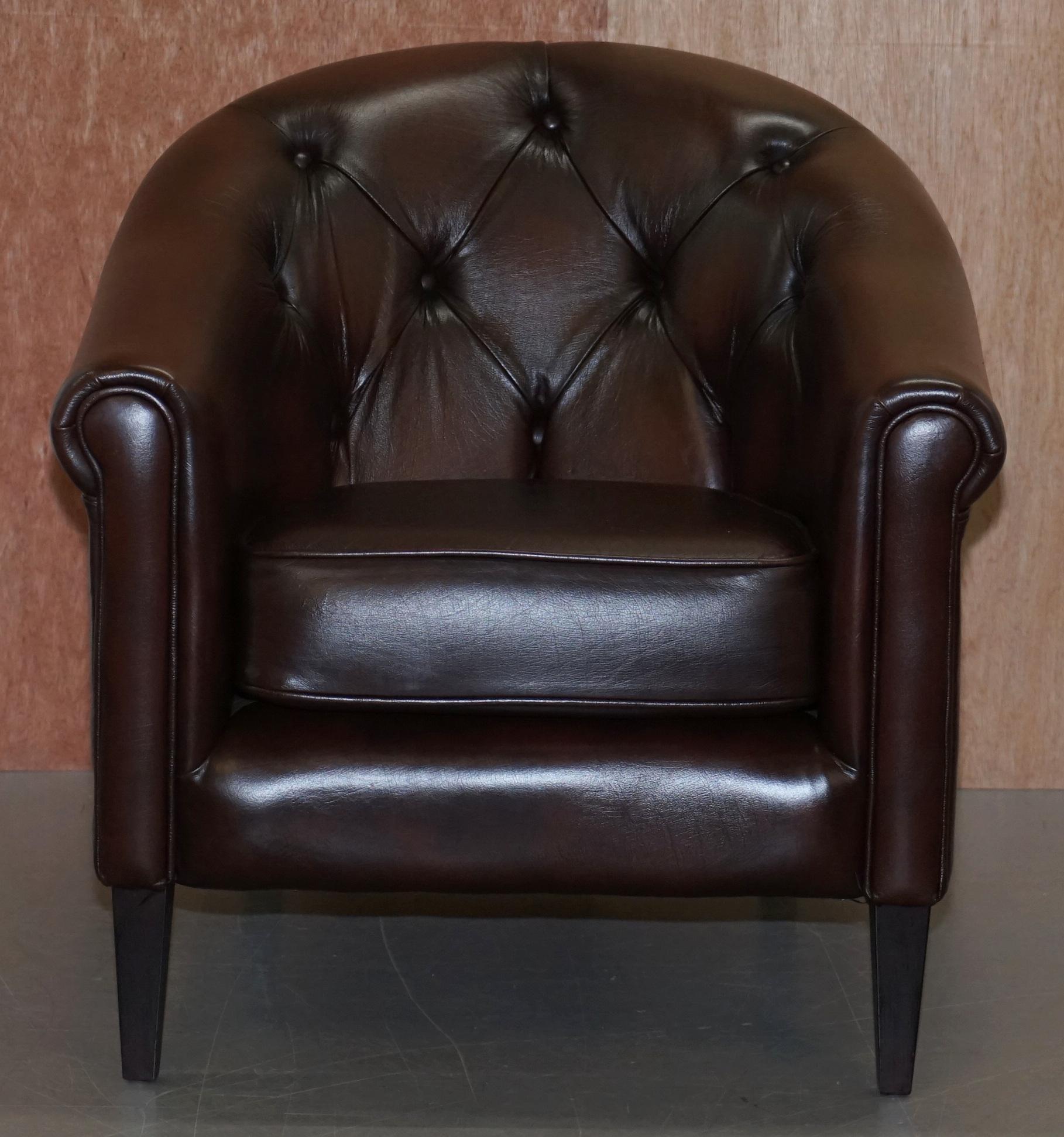 Pair of Brown Leather Thomas Lloyd Winchester Club Armchairs Chesterfield Button 6