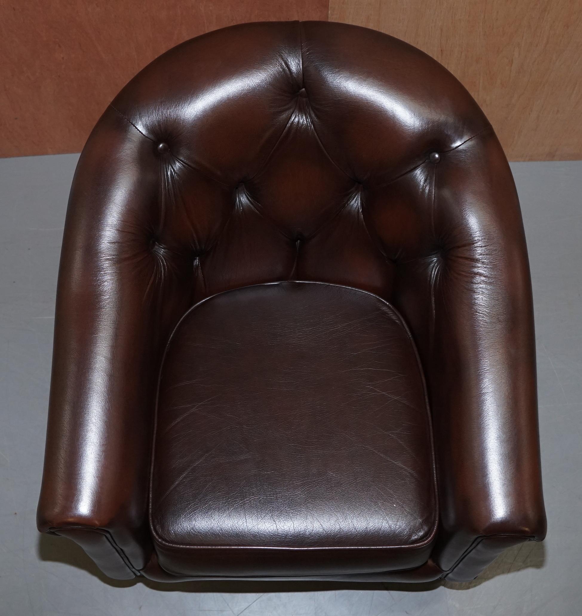 Pair of Brown Leather Thomas Lloyd Winchester Club Armchairs Chesterfield Button 8