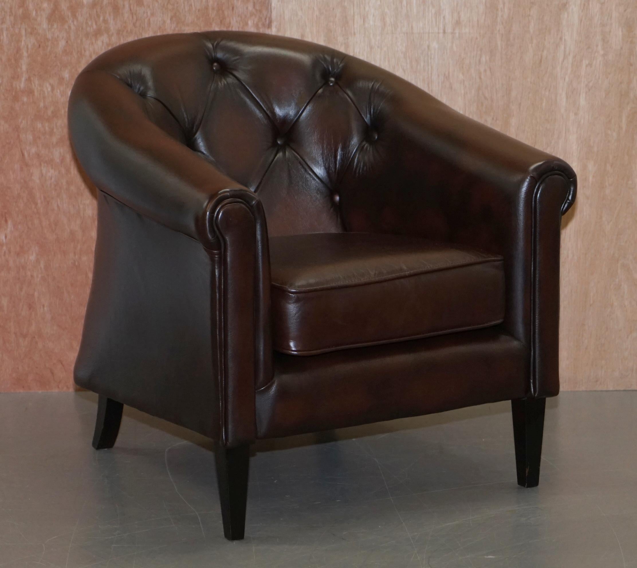 We are delighted to this stunning pair of Thomas Lloyd Winchester brown leather club armchairs with Chesterfield buttoning

A nice and comfortable pair of lounge reading armchairs, they seat well and are quite a neutral design so seem to fit