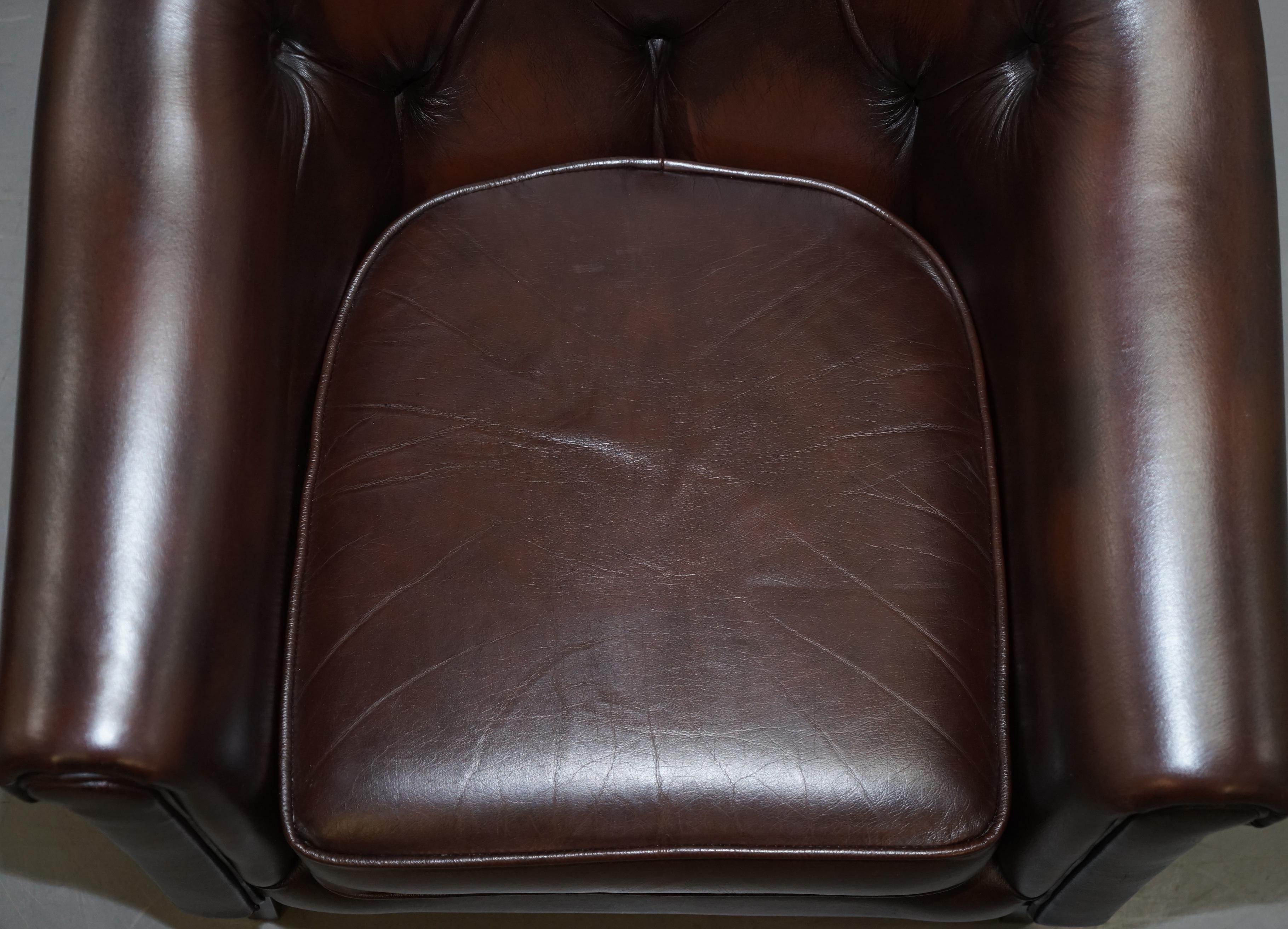 English Pair of Brown Leather Thomas Lloyd Winchester Club Armchairs Chesterfield Button