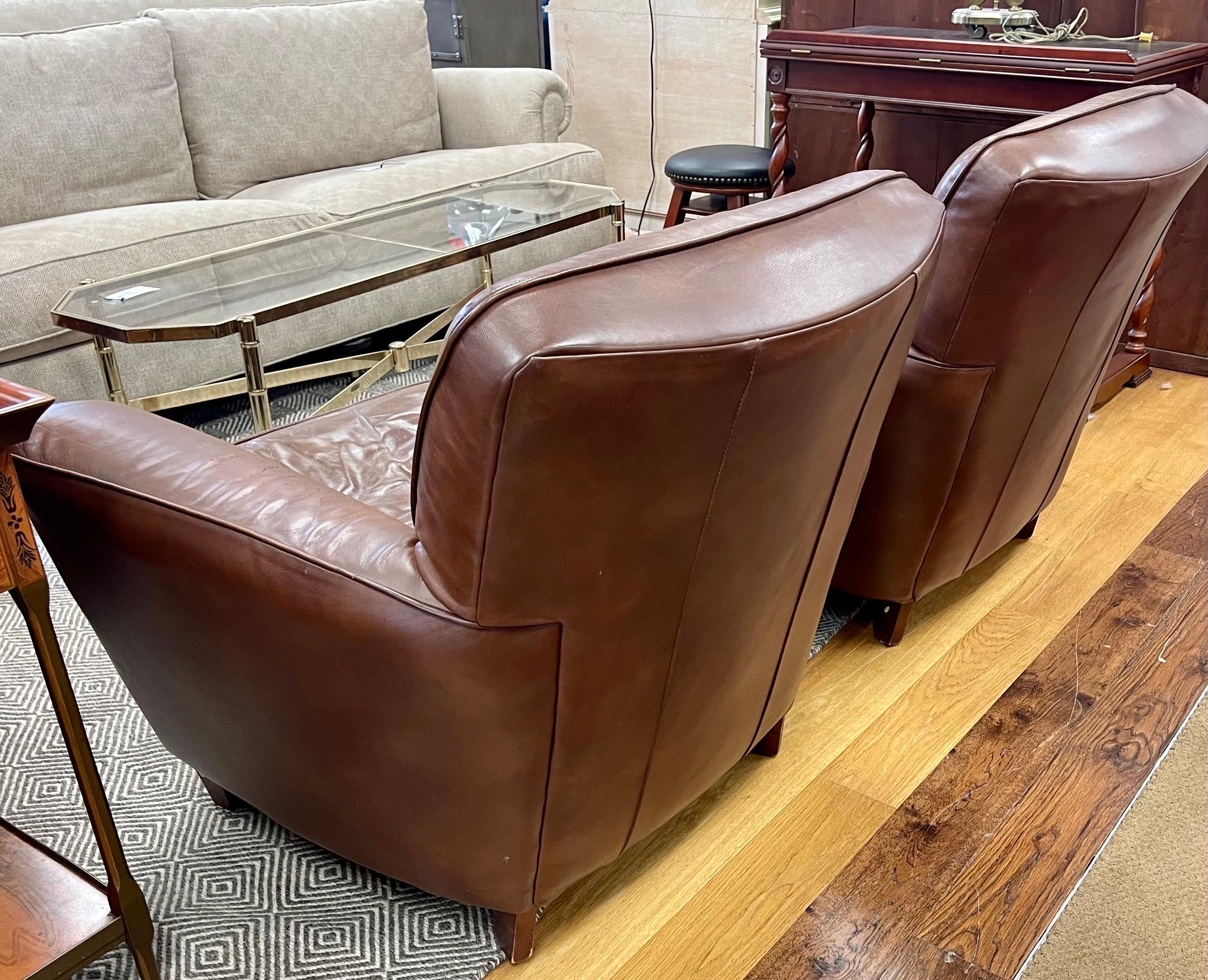 20th Century Pair of Brown Leather Tufted Club Cigar Chairs