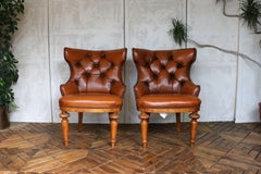 Pair of Brown Leather Tufted Library Side Chairs by Century Furniture, 1990s