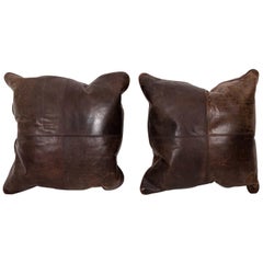 Pair of Brown Leather Upholstered Pillows