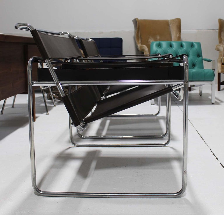 Pair of Brown Leather Wassily Chairs For Sale at 1stDibs