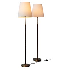 Pair of Brown Leather Wrapped Brass Floor Lamps