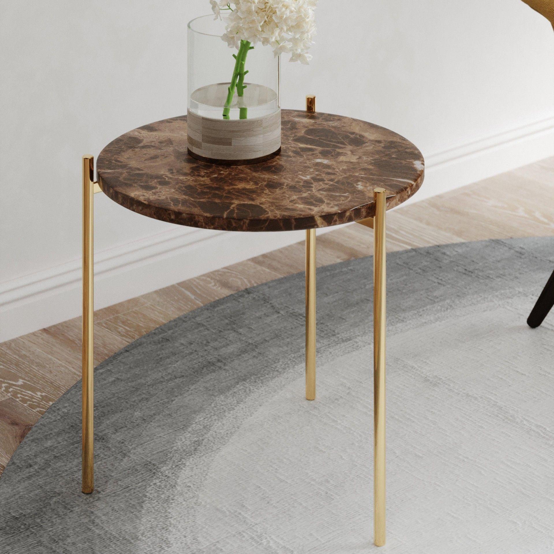 Gilt Pair of Brown Marble Gold Side Tables For Sale