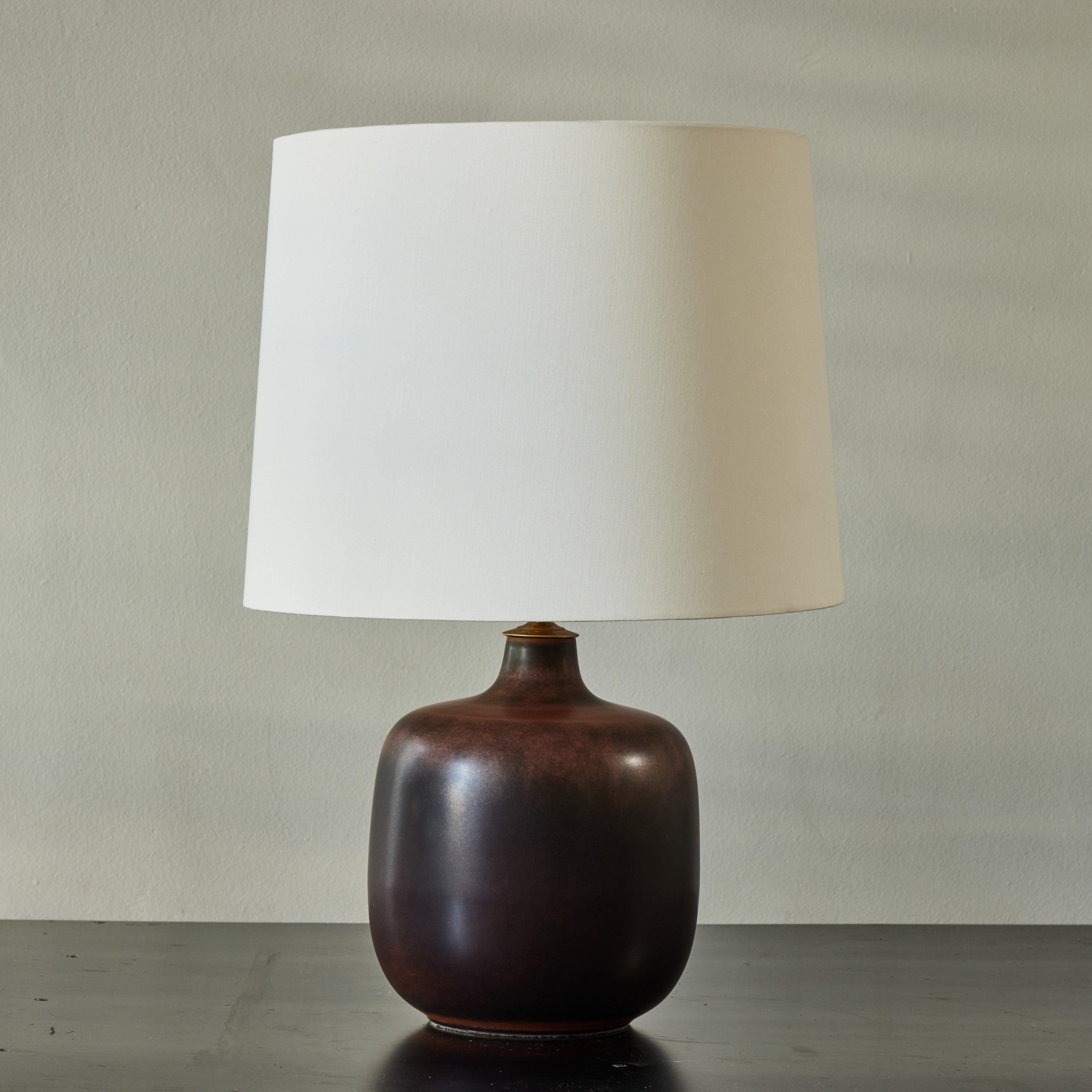 Danish Pair of Brown Midcentury Glazed Ceramic Table Lamps