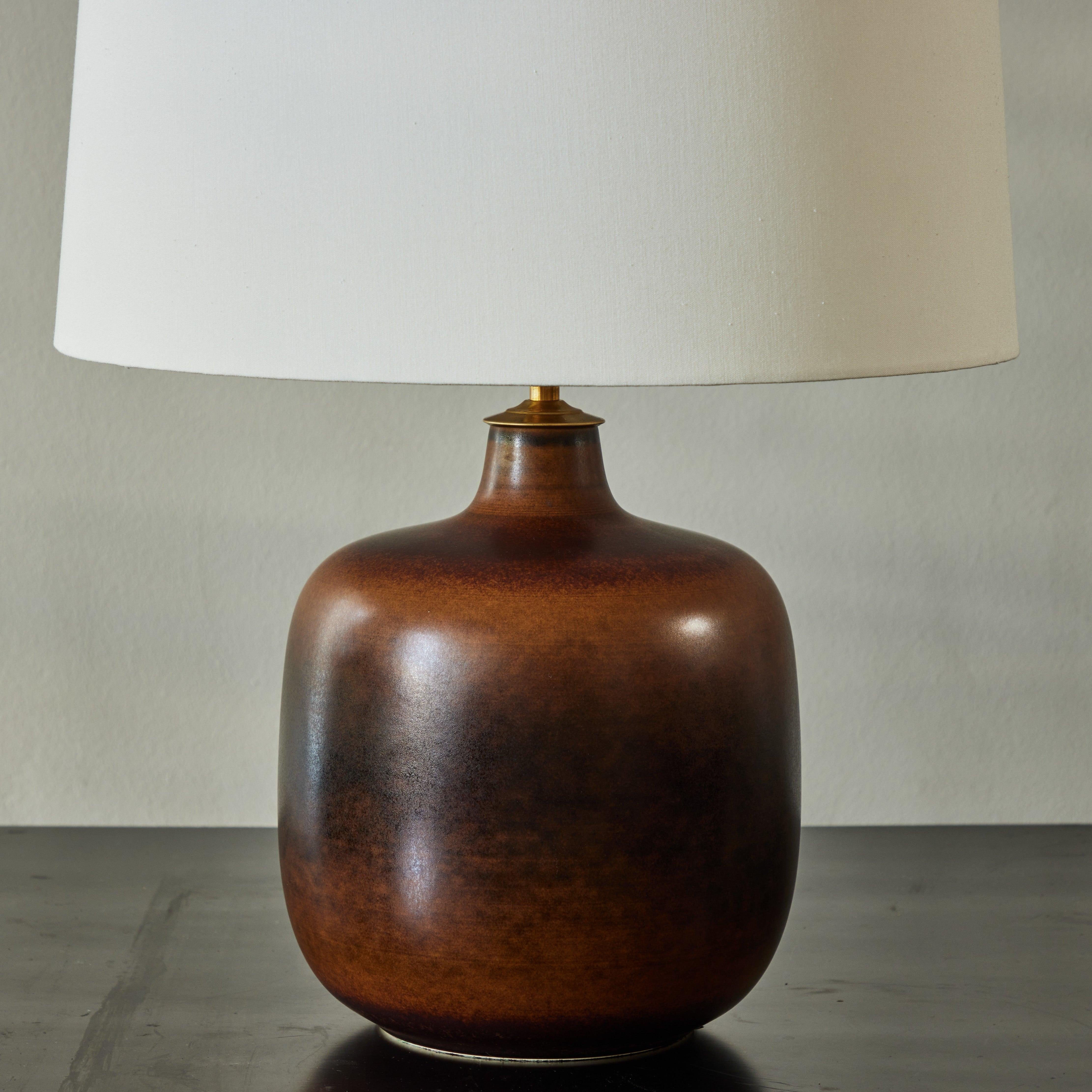 Pair of Brown Midcentury Glazed Ceramic Table Lamps 1