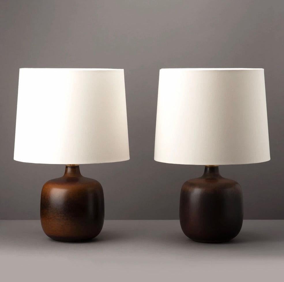 Pair of Brown Midcentury Glazed Ceramic Table Lamps 3