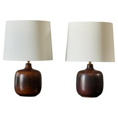 Pair of Brown Midcentury Glazed Ceramic Table Lamps