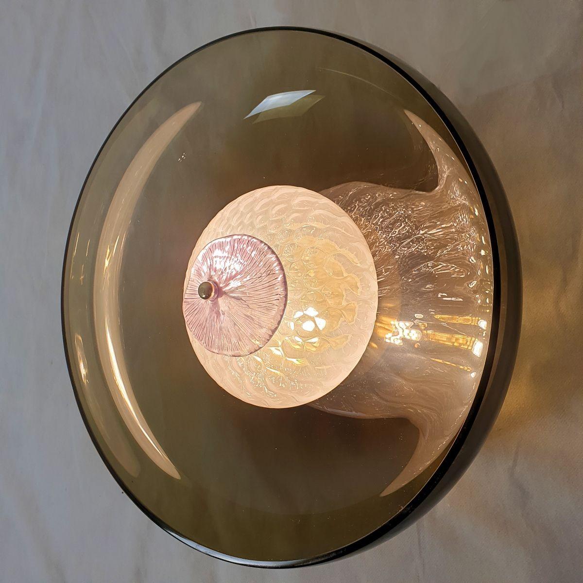 Laiton Paire d'appliques en verre de Murano brun en vente