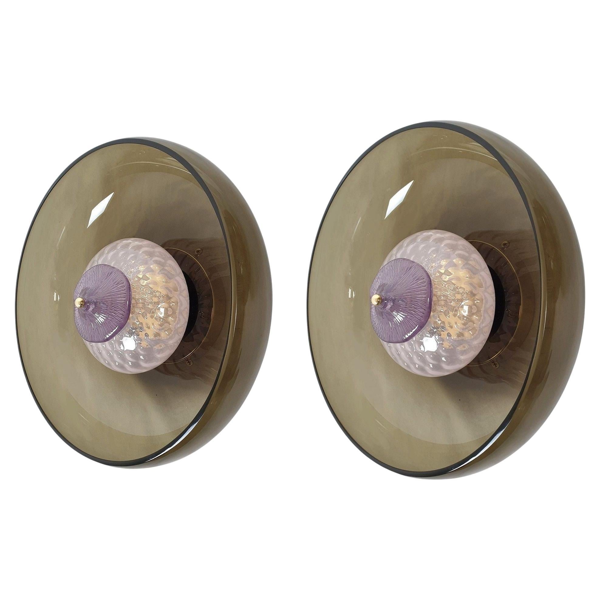 Pair of brown Murano glass sconces