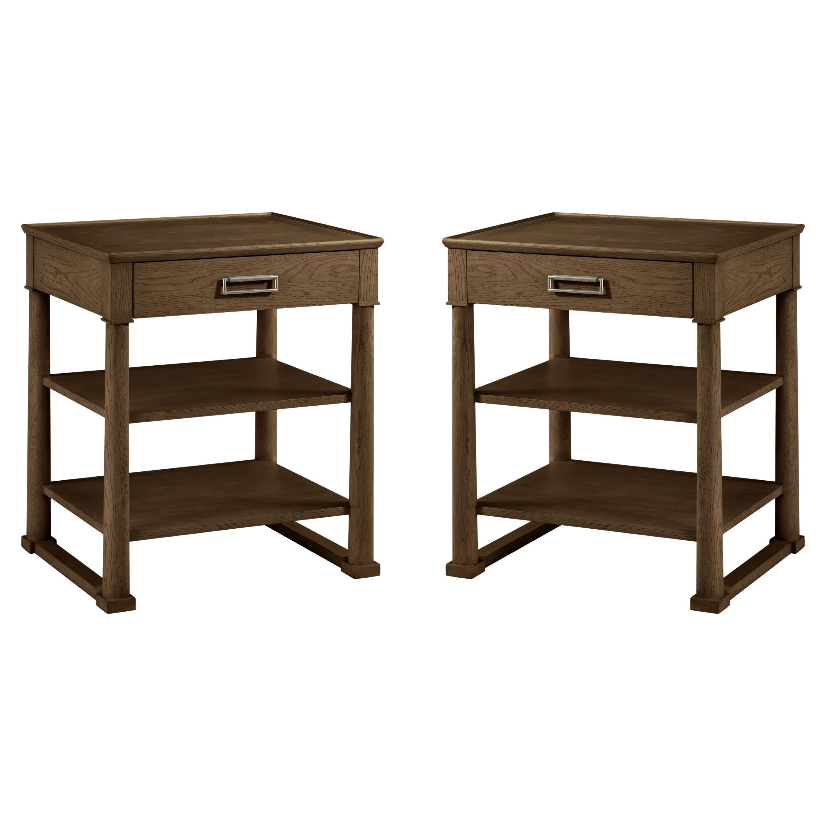Pair of Brown Oak Empire Nightstands For Sale