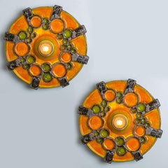 Pair of Brown Orange Green Ceramic Wall Lights, Germany, 1970