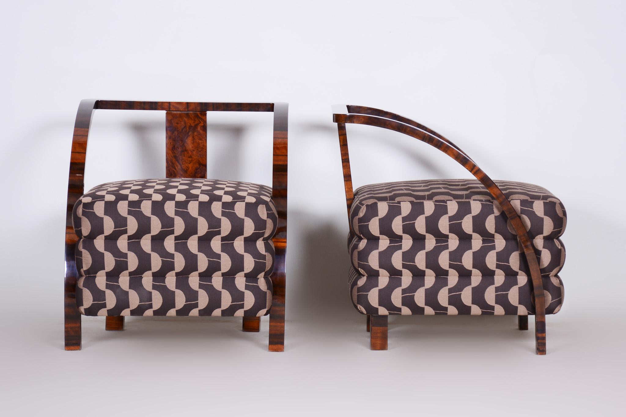 Pair of Brown Restored Art Deco Armchairs, New Professional Upholstery, 1920s In Good Condition In Horomerice, CZ