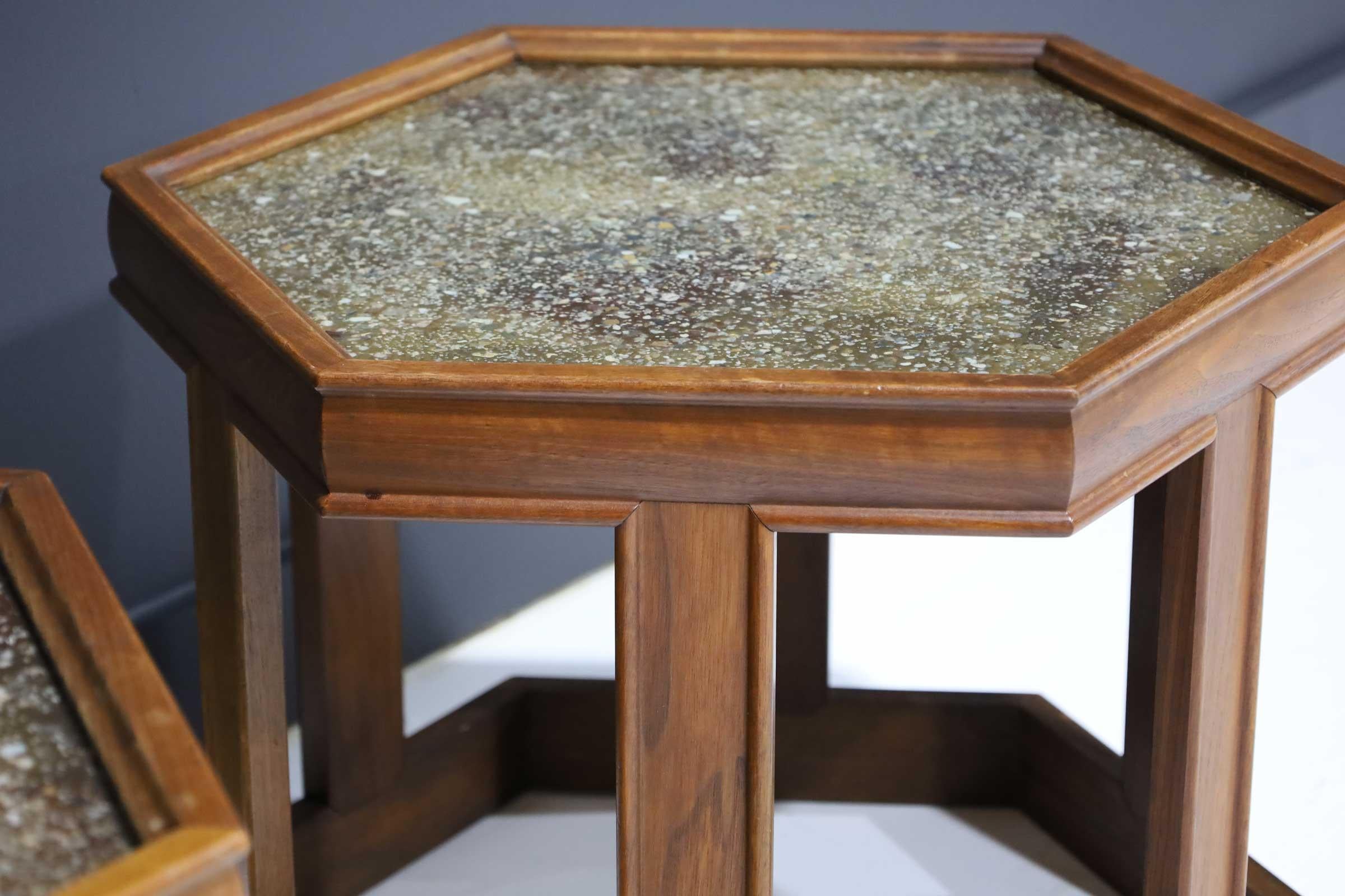 20th Century Pair of Brown Saltman Hexagon Tables