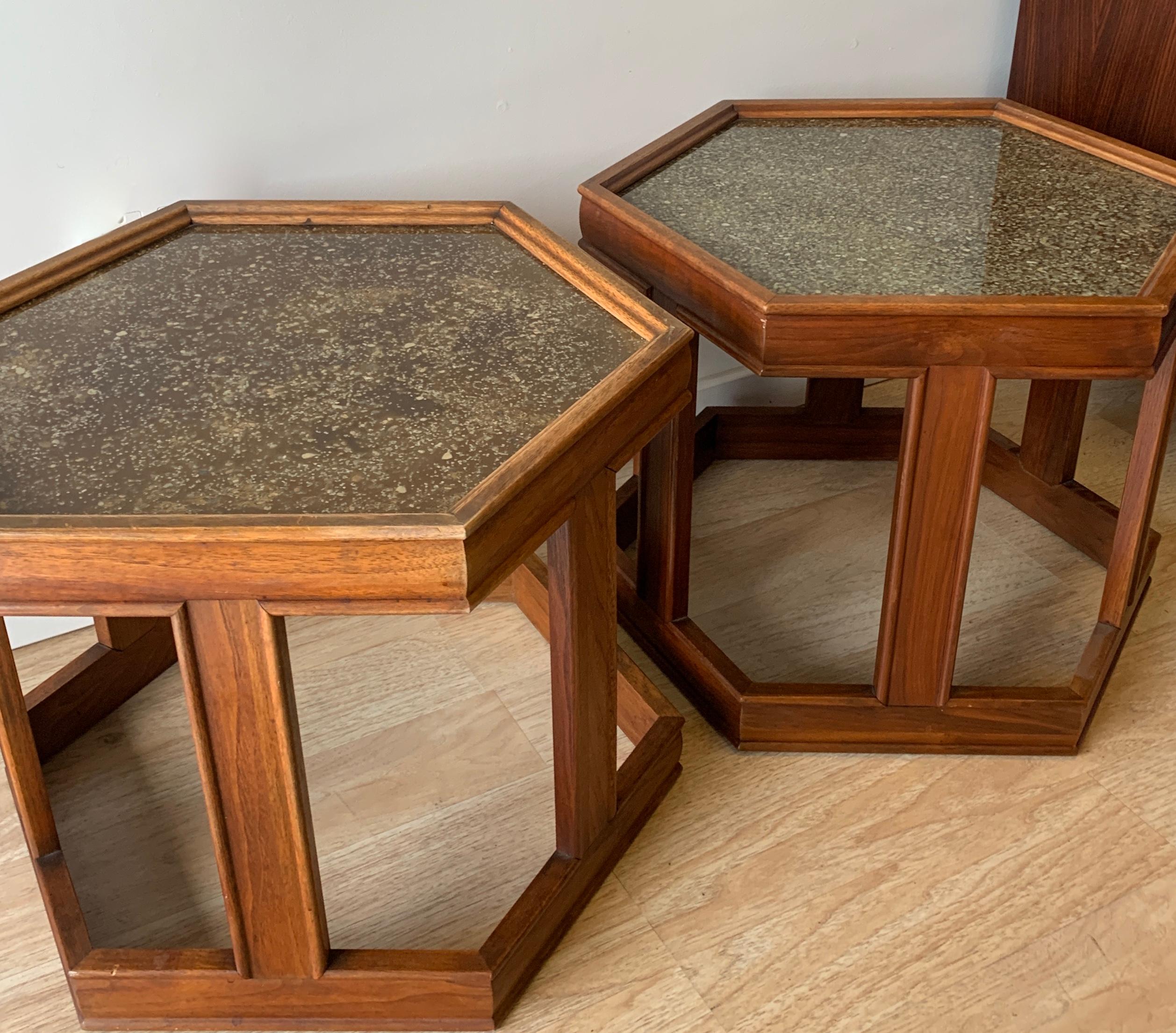 Glass Pair of Brown Saltman Tables by John Keal
