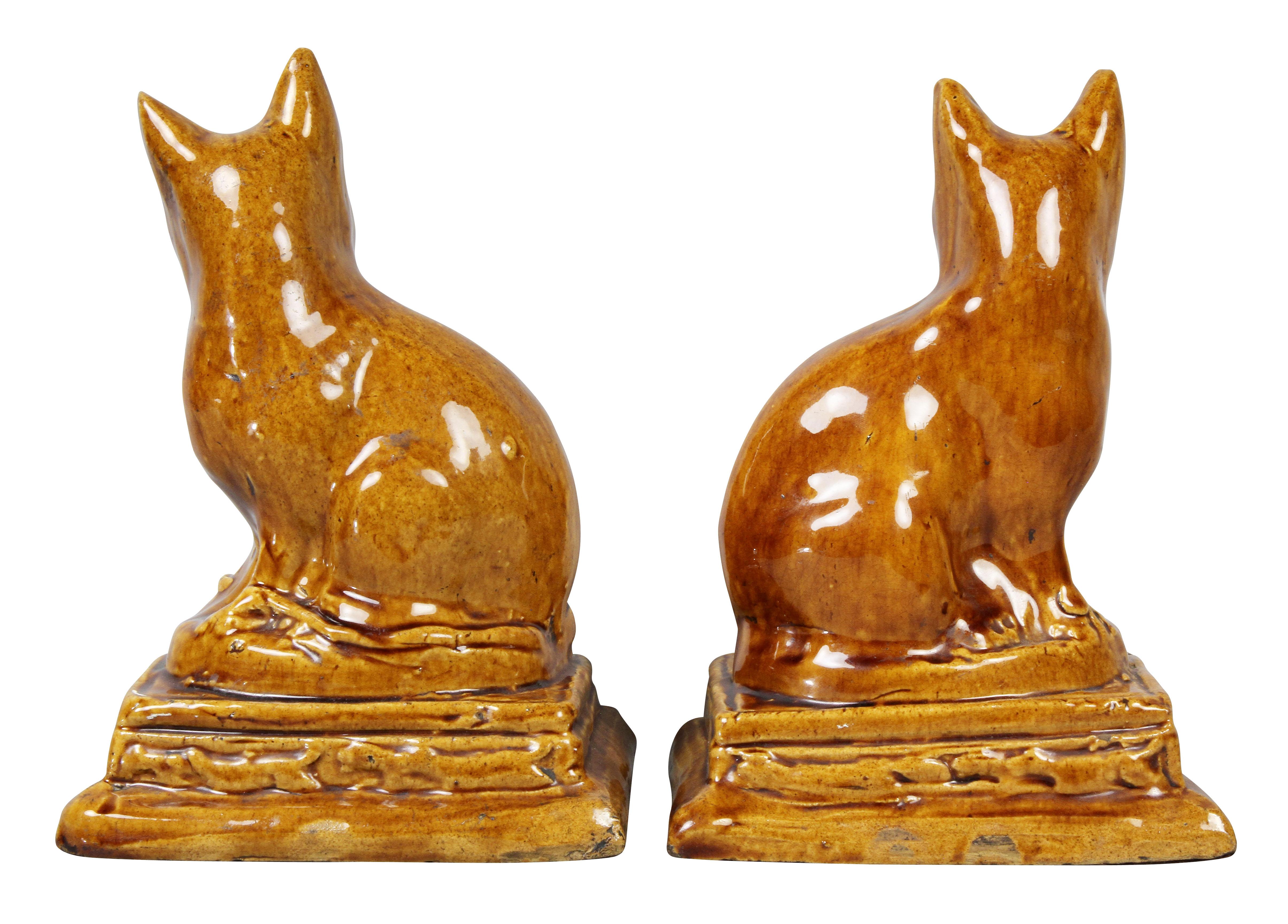 Pair of Brown Stoneware Cats For Sale 1