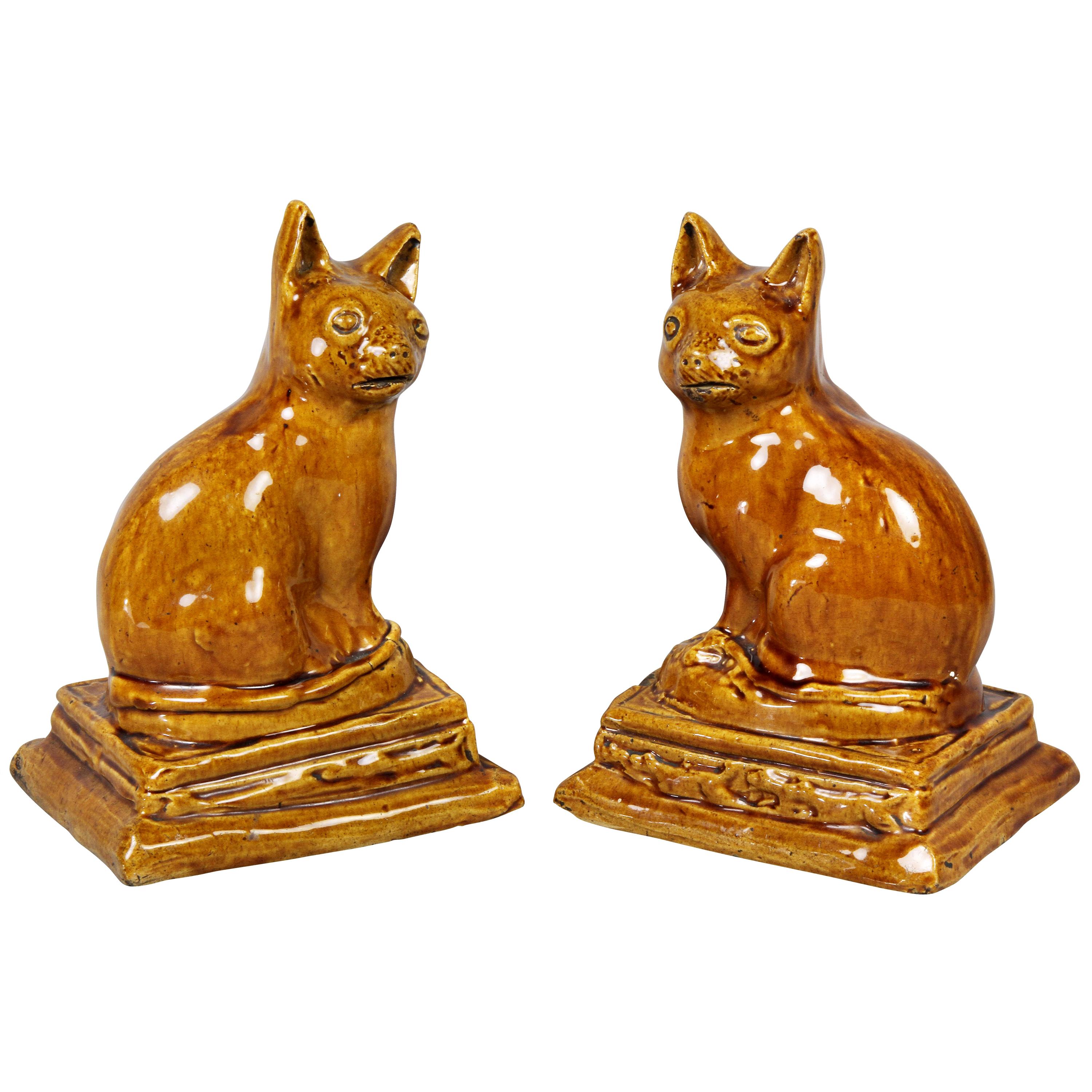 Pair of Brown Stoneware Cats