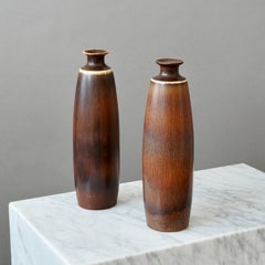 Pair of Brown Stoneware Vase by Carl-Harry Stalhane, Rorstrand, Sweden, 1960s