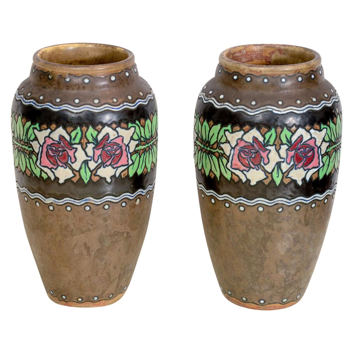 Pair of Brown Stoneware Vase by Catteau for Boch For Sale