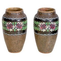 Pair of Brown Stoneware Vase by Catteau for Boch
