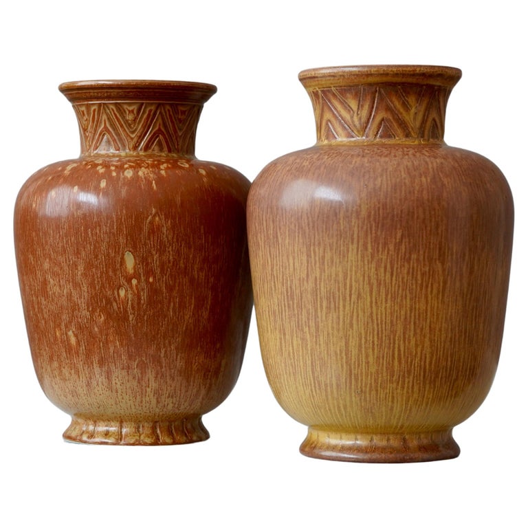 Gunnar Nylund Scandinavian Midcentury Set Stoneware Vases for Rörstrand